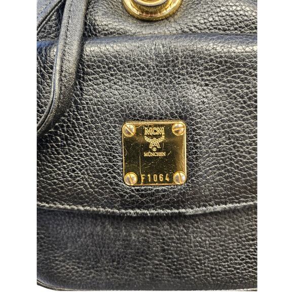 MCM Black Pebbled Leather Mini Backpack Gold Hardware Drawstring display picture 2